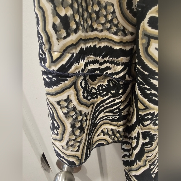 GLAM Tunic Dress M Black Beige Paisley Print Boho Blouse Mini Dress 3/4 Sleeve - Picture 2 of 10